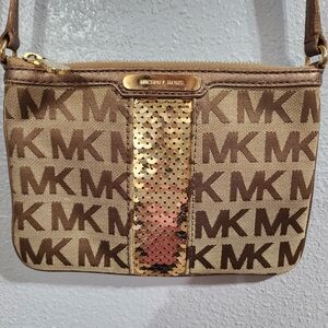Michael Kors Brown and Gold Signature Sequin Women's Crossbody Bag 8x5.5